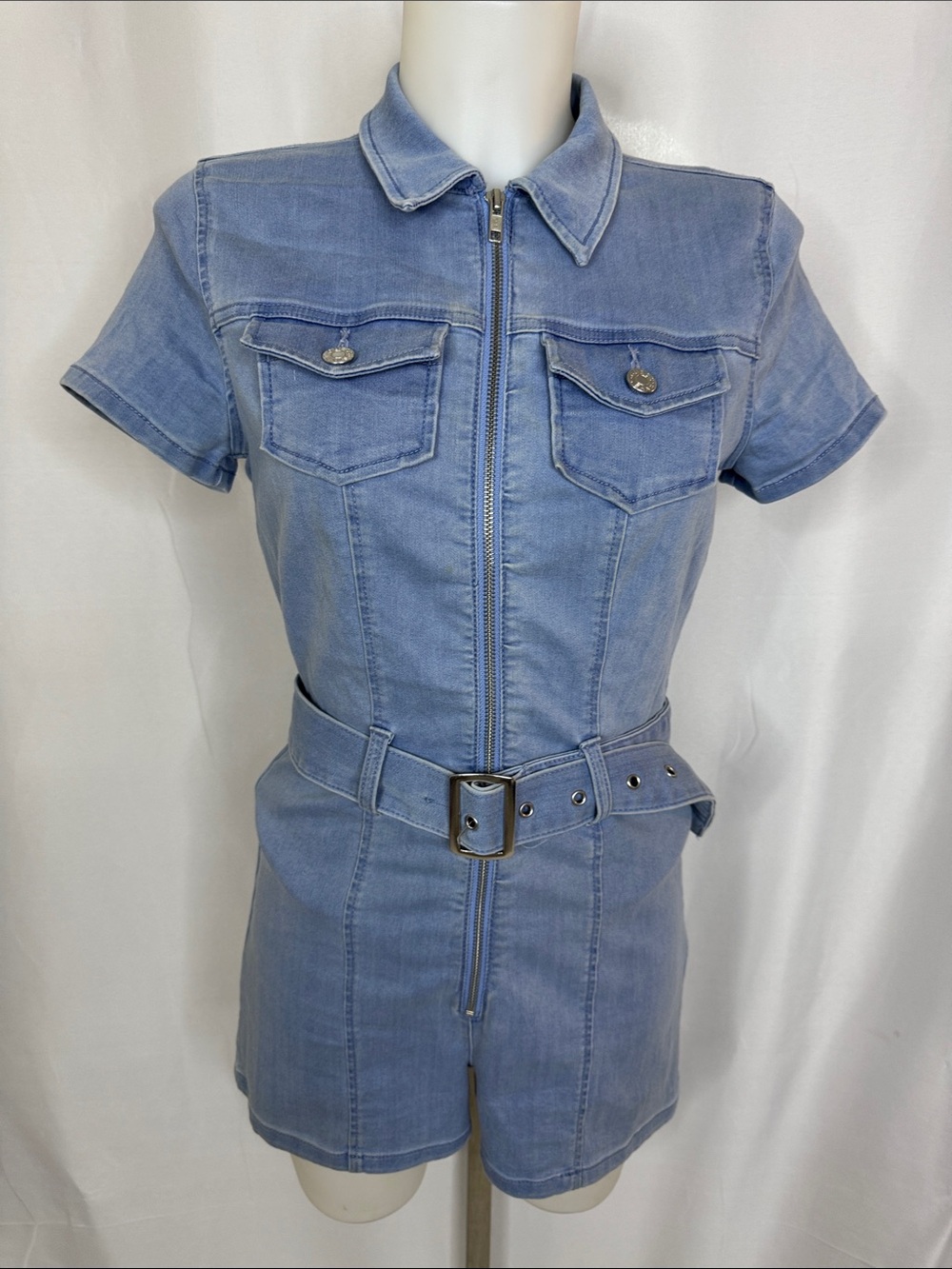 Guess Light Blue Denim Short Romper